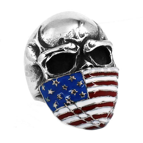 American Flag Infidel Skull Ring Silver Colorful Rings Stainless Steel Jewelry Vintage Motor Biker Men Ring Wholesale SWR0368A