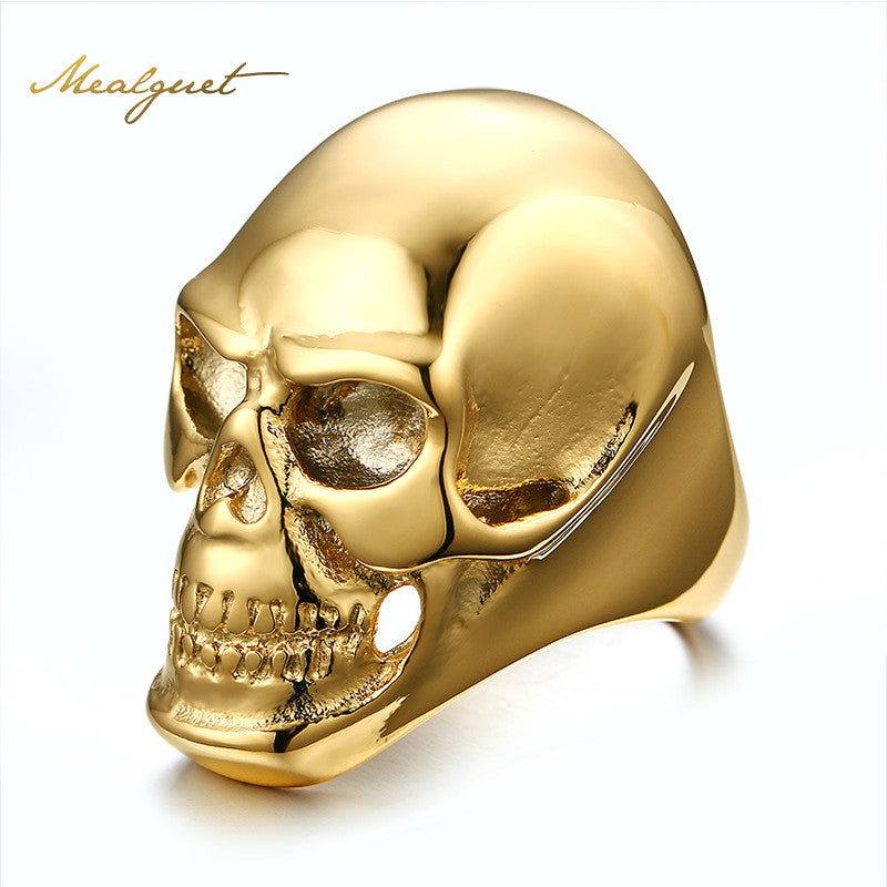 Meaeguet Skull Rock Rings Wholesale Fashion Big Gold-Color Men Ring 316 Stainless Steel Rings For Men Jewelry