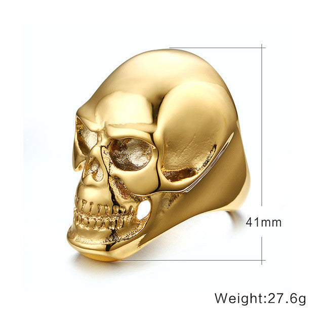 Meaeguet Skull Rock Rings Wholesale Fashion Big Gold-Color Men Ring 316 Stainless Steel Rings For Men Jewelry