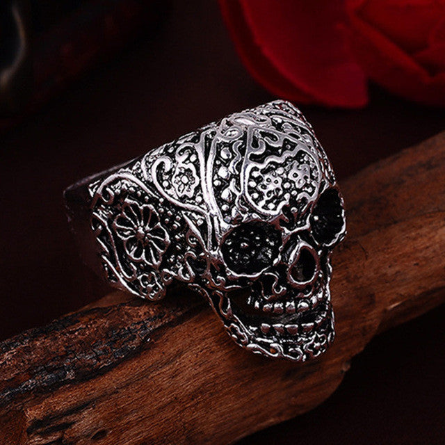 NBSAMENG 2017 Punk Vintage Trend Men's Ring Gothic Men Skull Flower Biker Zinc Alloy Ring Man Fashion Rings Free Shipping sa977