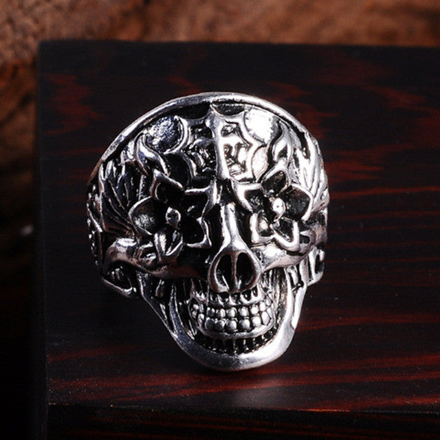 NBSAMENG 2017 Punk Vintage Trend Men's Ring Gothic Men Skull Flower Biker Zinc Alloy Ring Man Fashion Rings Free Shipping sa977