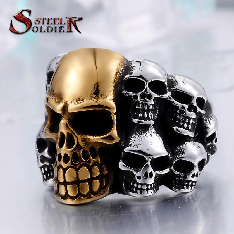 Steel soldier Punk Biker Men's Titanium Stainless Steel Ring Multi Rock lots Skull Ring For Men BR8-079