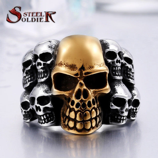 Steel soldier Punk Biker Men's Titanium Stainless Steel Ring Multi Rock lots Skull Ring For Men BR8-079