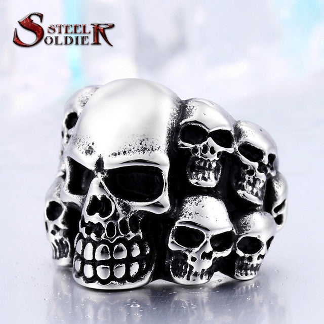 Steel soldier Punk Biker Men's Titanium Stainless Steel Ring Multi Rock lots Skull Ring For Men BR8-079