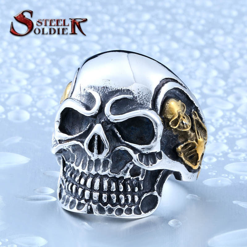 Steel soldier Drop Ship 2015 Fashion Ring Stainless Steel Rings For Man Big Tripple Skull Ring Punk Biker Jewelry BR8-068