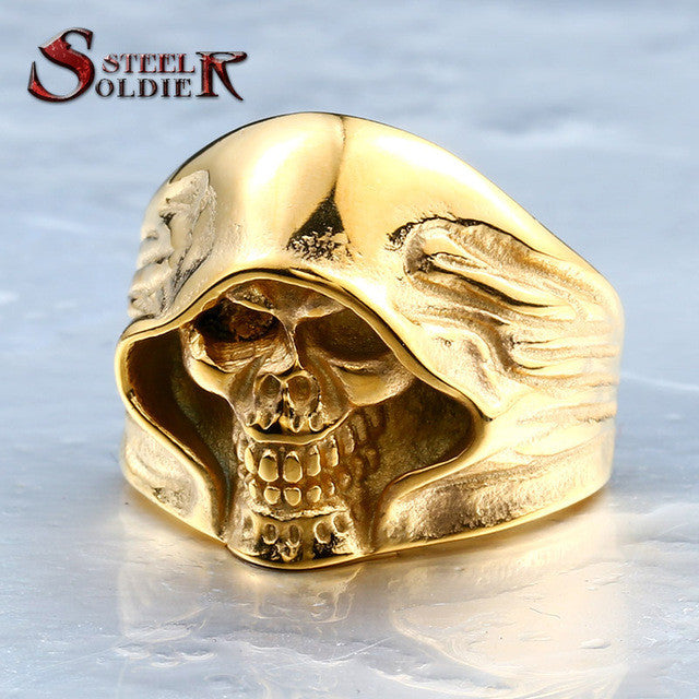 steel soldier  good detail the death skull vintage ring for man stainless steel movie style hot sale skull jewelry BR8-156