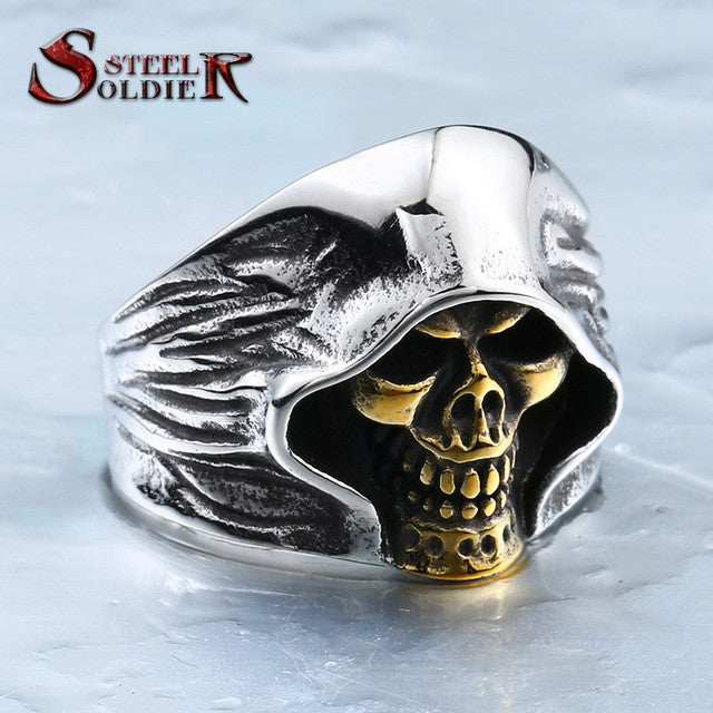 steel soldier  good detail the death skull vintage ring for man stainless steel movie style hot sale skull jewelry BR8-156