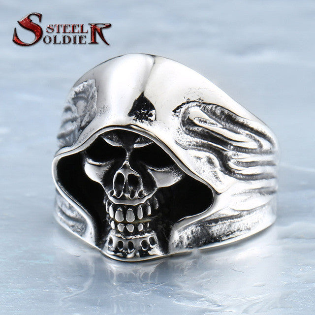 steel soldier  good detail the death skull vintage ring for man stainless steel movie style hot sale skull jewelry BR8-156