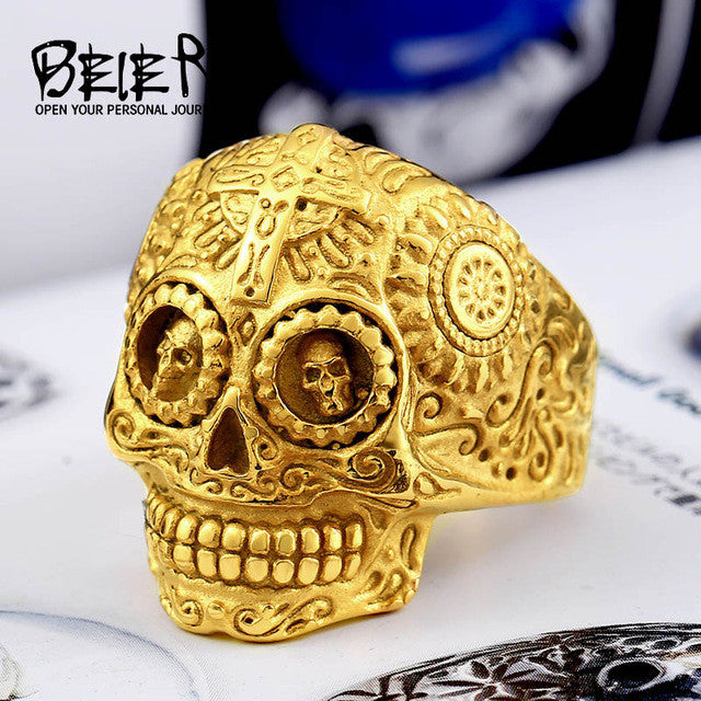 Beier 316L Stainless Steel ring skull biker men Ring hot sale Man's fashion jewelry LLBR8-327R