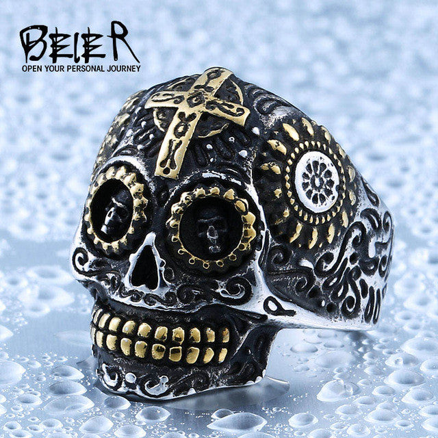 Beier 316L Stainless Steel ring skull biker men Ring hot sale Man's fashion jewelry LLBR8-327R