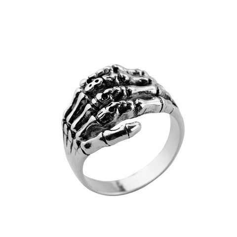 High Quality Skull Skeleton Hand Ring For Man Punk Man's Cool Ring For Boy Best Gift Punk Biker Man Ring vintage Silver Color