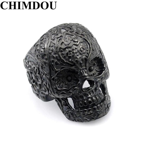 CHIMDOU Cool Black Skull Ring Men Stainless Steel Jewelry 2017 New Fashion Hip Hop Rock Style, Drop shipping AR373