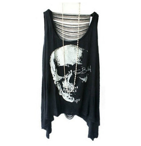 Black Skull Print Fringe T-shirts