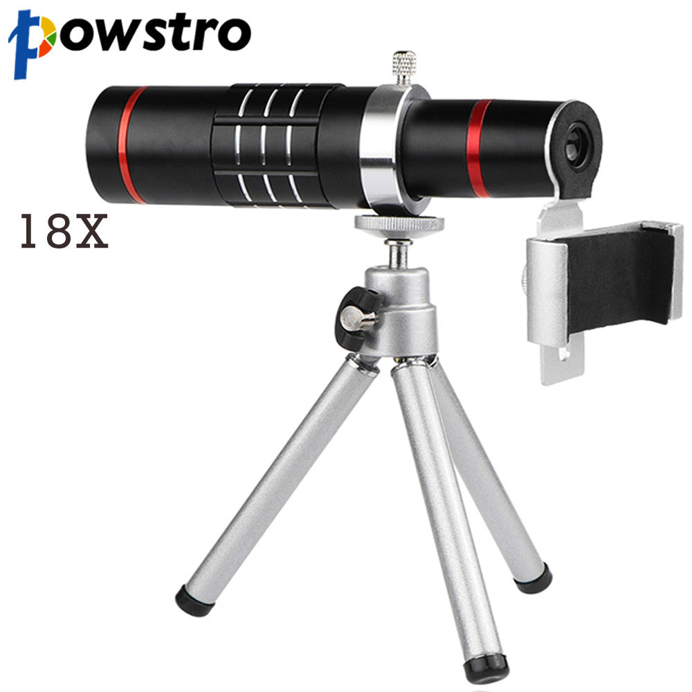 Powstro 18X Zoom Telescope Phone Camera Lens with Tripod Clip For iPhone 7 8 X Samsung Xiaomi HTC Mobile Phones lens Telephoto