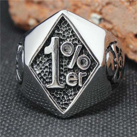 2015 Cool 316L Stainless Steel Silver Biker 1% er Skull Ring Mens Motorcycle Biker Band Party Ring